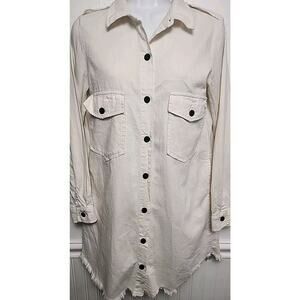 Zara Womens Premium Denim Collection Shirt Dress L White Collared Pockets L/S